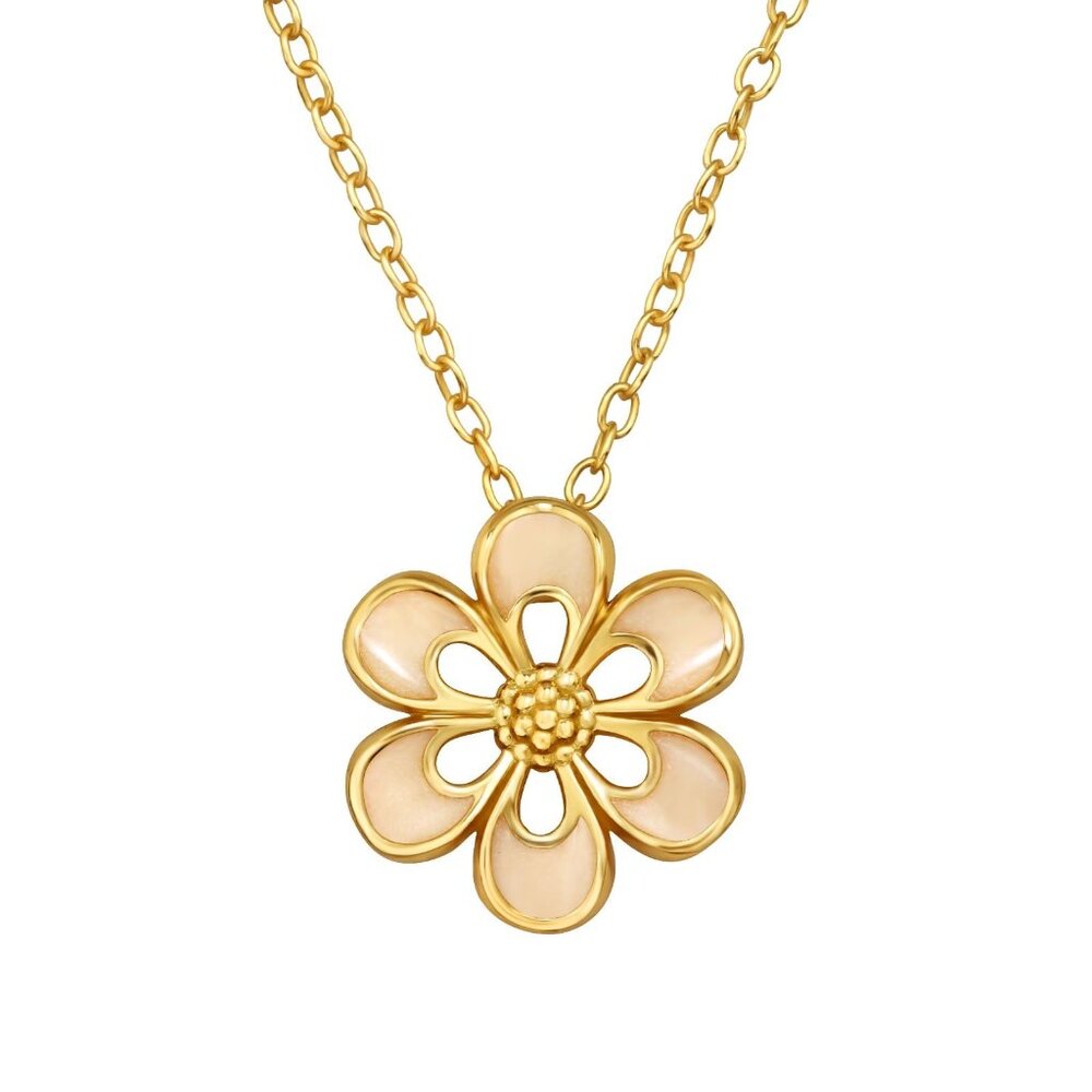 Gold-Plated Sterling Silver Flower Pendant Necklace‎ With 18 inch Chain Gift - Picture 4 of 4